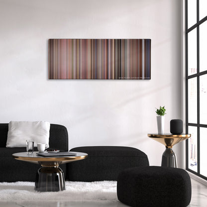 Die Hard with a Vengeance color palette canvas above a black sofa with a gold-topped table