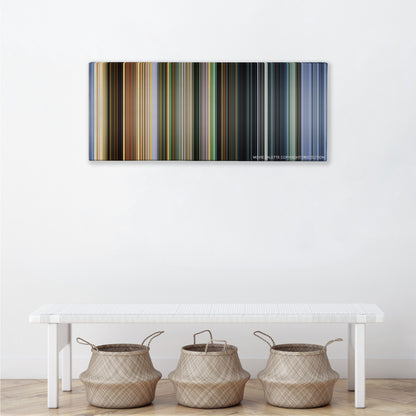 City of God color palette canvas above a white bench with three woven baskets