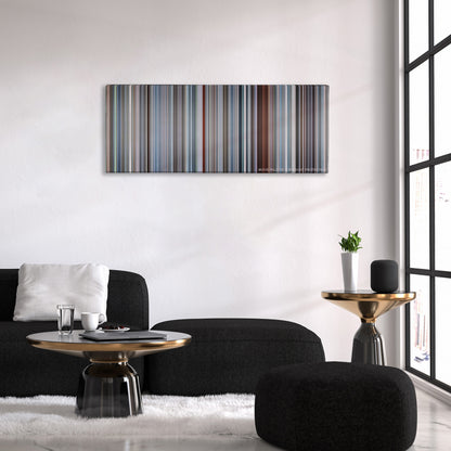 The Big Short color palette canvas above a black sofa with a gold-topped table