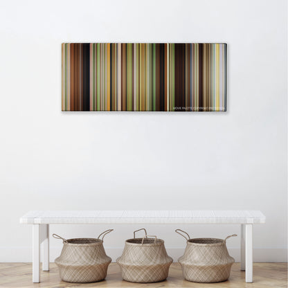 The Kings of Summer color palette canvas above a white bench with three woven baskets