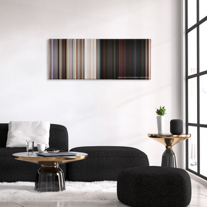 No Escape color palette canvas above a black sofa with a gold-topped table