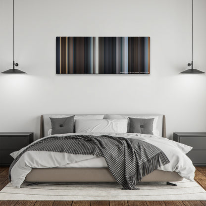 League of Extraordinary Gentlemen, The color palette canvas above a bed, between two black pendant lamps