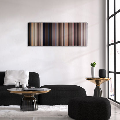 Monty Python's Life of Brian color palette canvas above a black sofa with a gold-topped table