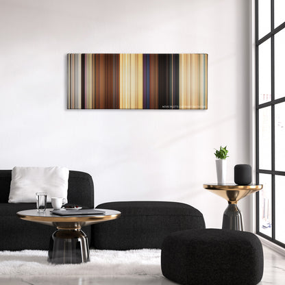 The Inbetweeners color palette canvas above a black sofa with a gold-topped table