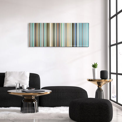 Porco Rosso color palette canvas above a black sofa with a gold-topped table