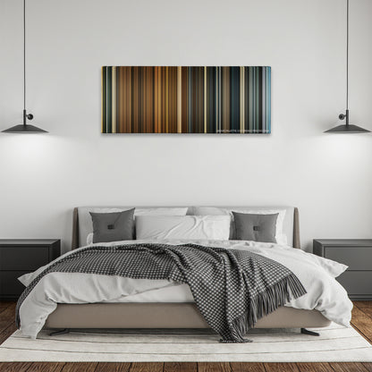 Melancholia color palette canvas above a bed, between two black pendant lamps