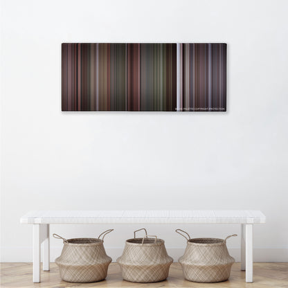 Reservoir Dogs color palette canvas above a white bench with three woven baskets