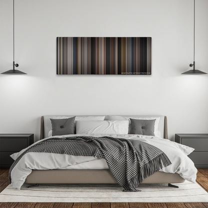 Girl, Interrupted color palette canvas above a bed, between two black pendant lamps