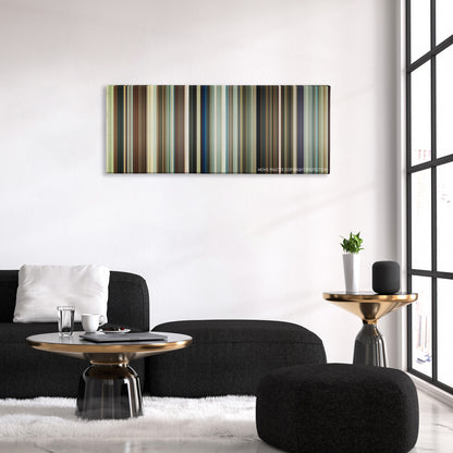 You, Me and Dupree color palette canvas above a black sofa with a gold-topped table