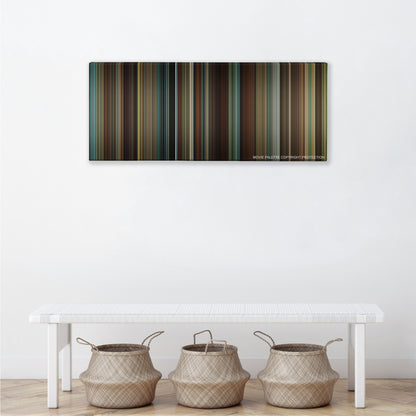 Shutter Island color palette canvas above a white bench with three woven baskets