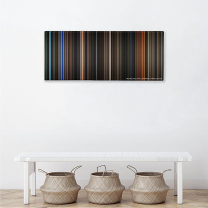Batman Begins color palette canvas above a white bench with three woven baskets