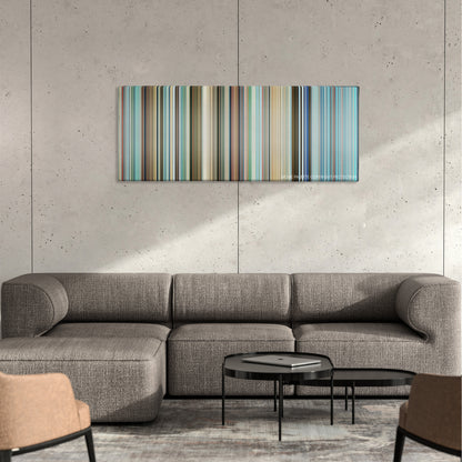 Porco Rosso color palette canvas on a concrete wall above a gray sectional sofa