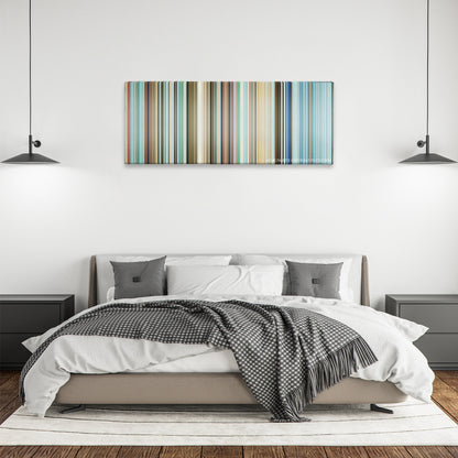 Porco Rosso color palette canvas above a bed, between two black pendant lamps