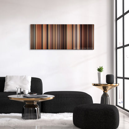 Jack and Jill color palette canvas above a black sofa with a gold-topped table