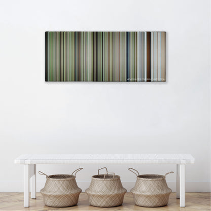 Spring, Summer, Fall, Winter... and Spring color palette canvas above a white bench with three woven baskets