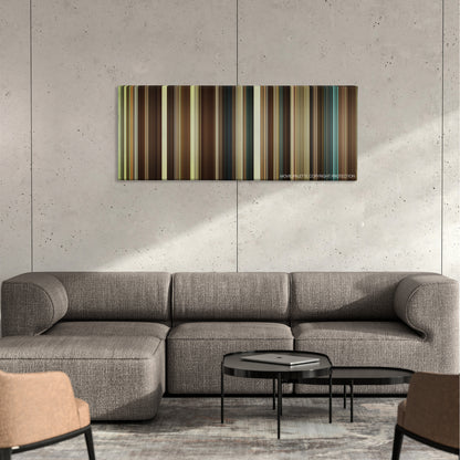 The Duchess color palette canvas on a concrete wall above a gray sectional sofa