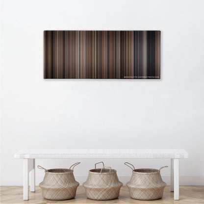L.A. Confidential color palette canvas above a white bench with three woven baskets