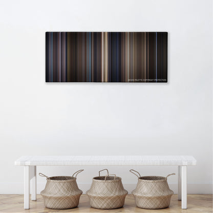Along Came a Spider color palette canvas above a white bench with three woven baskets