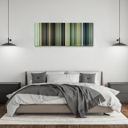 Wonder Woman 1984 color palette canvas above a bed, between two black pendant lamps