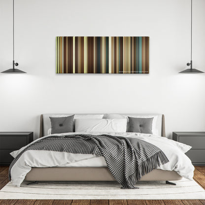 The Duchess color palette canvas above a bed, between two black pendant lamps
