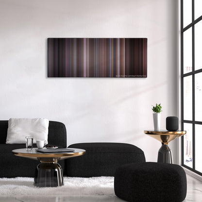 American Pie color palette canvas above a black sofa with a gold-topped table