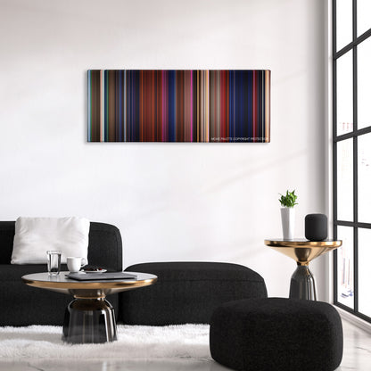 House of 1000 Corpses color palette canvas above a black sofa with a gold-topped table