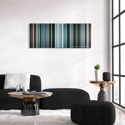 Centurion color palette canvas above a black sofa with a gold-topped table