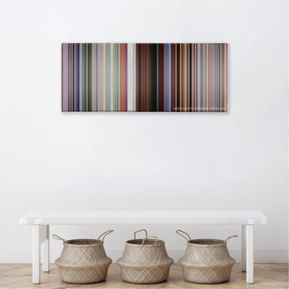 Cars 3 color palette canvas above a white bench with three woven baskets