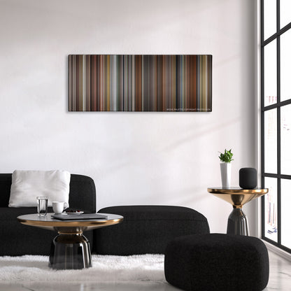 The Fault in Our Stars color palette canvas above a black sofa with a gold-topped table