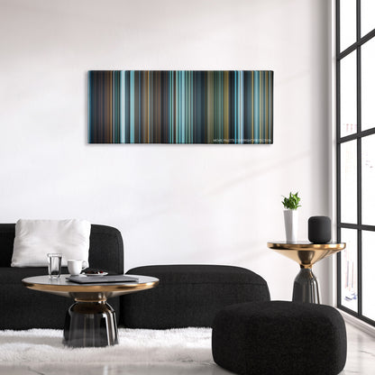 I, Frankenstein color palette canvas above a black sofa with a gold-topped table