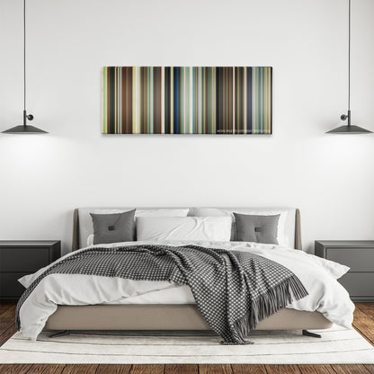 You, Me and Dupree color palette canvas above a bed, between two black pendant lamps