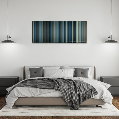 Independence Day: Resurgence color palette canvas above a bed, between two black pendant lamps