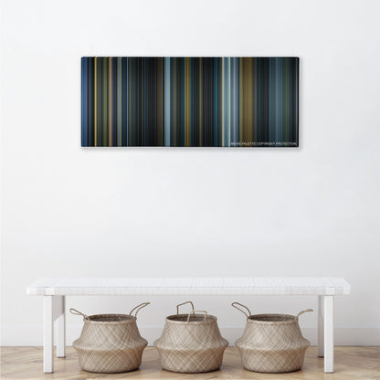 Prometheus color palette canvas above a white bench with three woven baskets