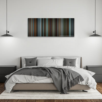 Red Sparrow color palette canvas above a bed, between two black pendant lamps