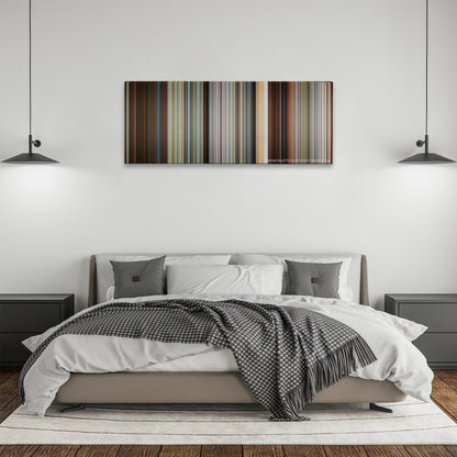 Need for Speed color palette canvas above a bed, between two black pendant lamps