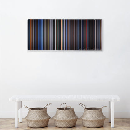 X-Men color palette canvas above a white bench with three woven baskets