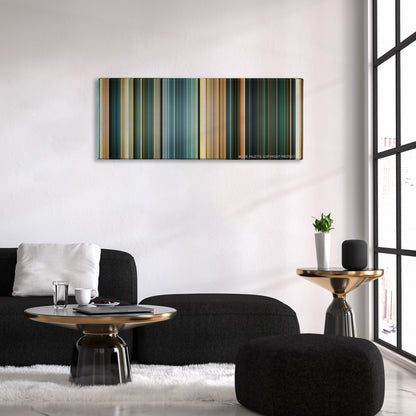 Furious 7 color palette canvas above a black sofa with a gold-topped table