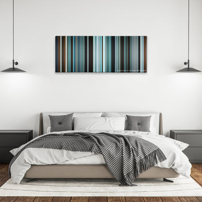 Centurion color palette canvas above a bed, between two black pendant lamps