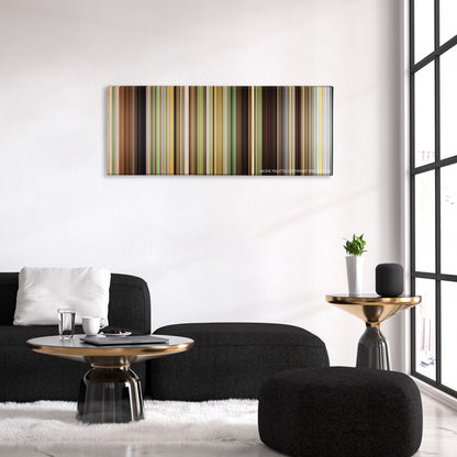 The Kings of Summer color palette canvas above a black sofa with a gold-topped table