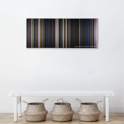 Frailty color palette canvas above a white bench with three woven baskets