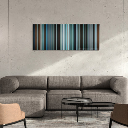 Centurion color palette canvas on a concrete wall above a gray sectional sofa