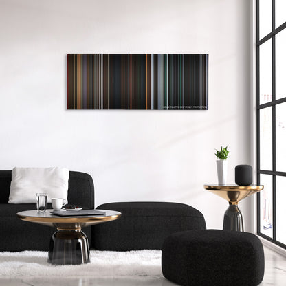 U-571 color palette canvas above a black sofa with a gold-topped table