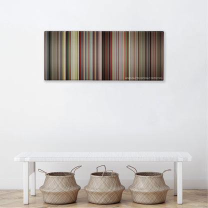 Detachment color palette canvas above a white bench with three woven baskets