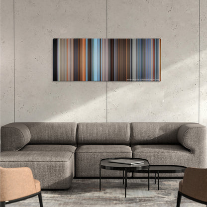 Final Destination 2 color palette canvas on a concrete wall above a gray sectional sofa