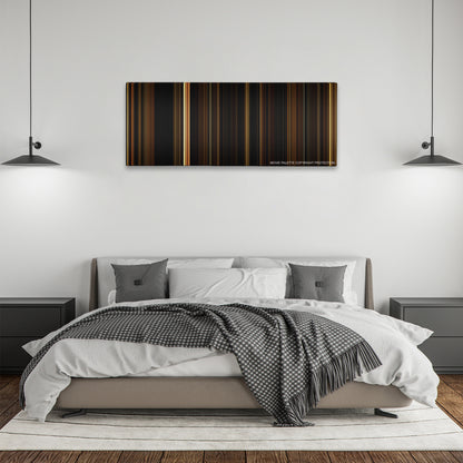 Immortals color palette canvas above a bed, between two black pendant lamps
