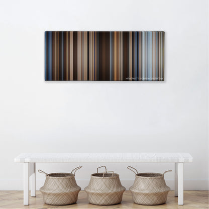 Hidalgo color palette canvas above a white bench with three woven baskets