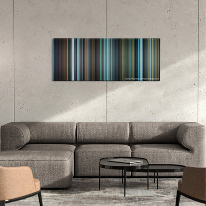 I, Frankenstein color palette canvas on a concrete wall above a gray sectional sofa