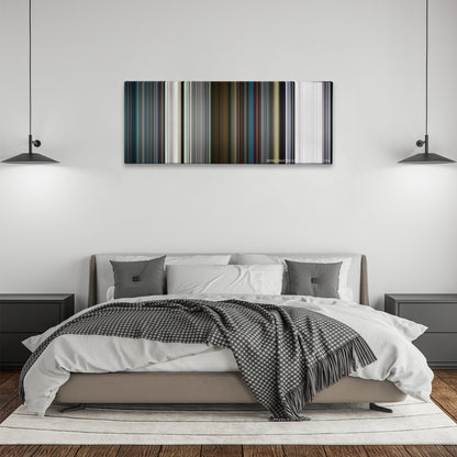 Resident Evil: Afterlife color palette canvas above a bed, between two black pendant lamps