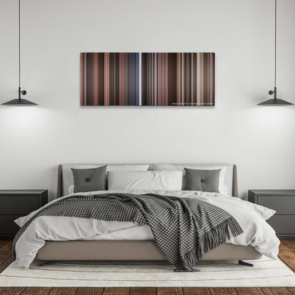 He's Just Not That Into You color palette canvas above a bed, between two black pendant lamps