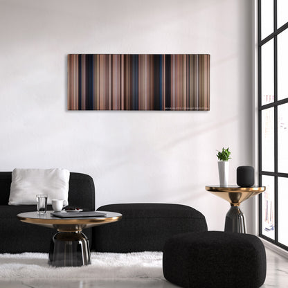 Hotel Rwanda color palette canvas above a black sofa with a gold-topped table